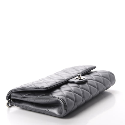 Chanel Metallic Lambskin Quilted Clutch With Chain Flap Dark Grey 4 of 10