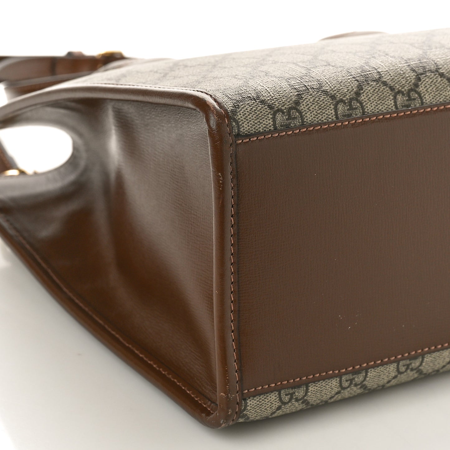 GG Supreme Monogram Azalea Calfskin Small Retro Interlocking G Tote Bag Beige Ebony Brown Sugar