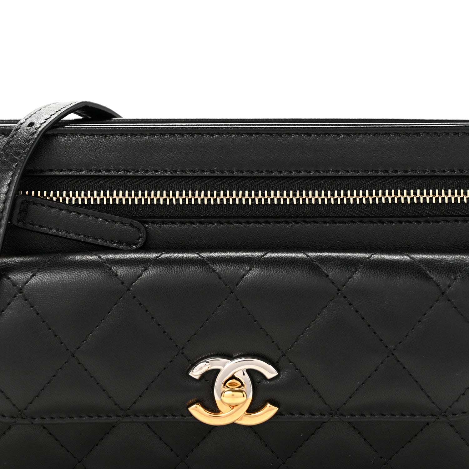 Chanel Lambskin Quilted Front Pocket Clutch With Chain Black 8 of 12