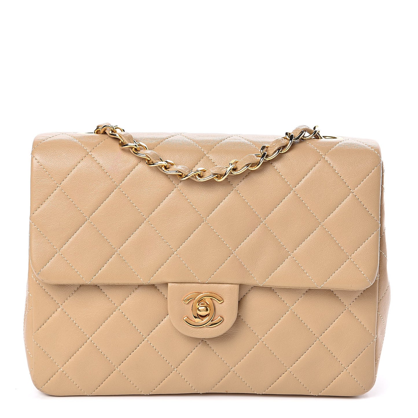 Lambskin Quilted Mini Square Flap Beige