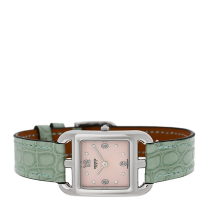 Hermes Stainless Steel Alligator Diamond Bezel Mother of Pearl 23mm Cape Cod Quartz Watch Bleu Brum 2 of 5
