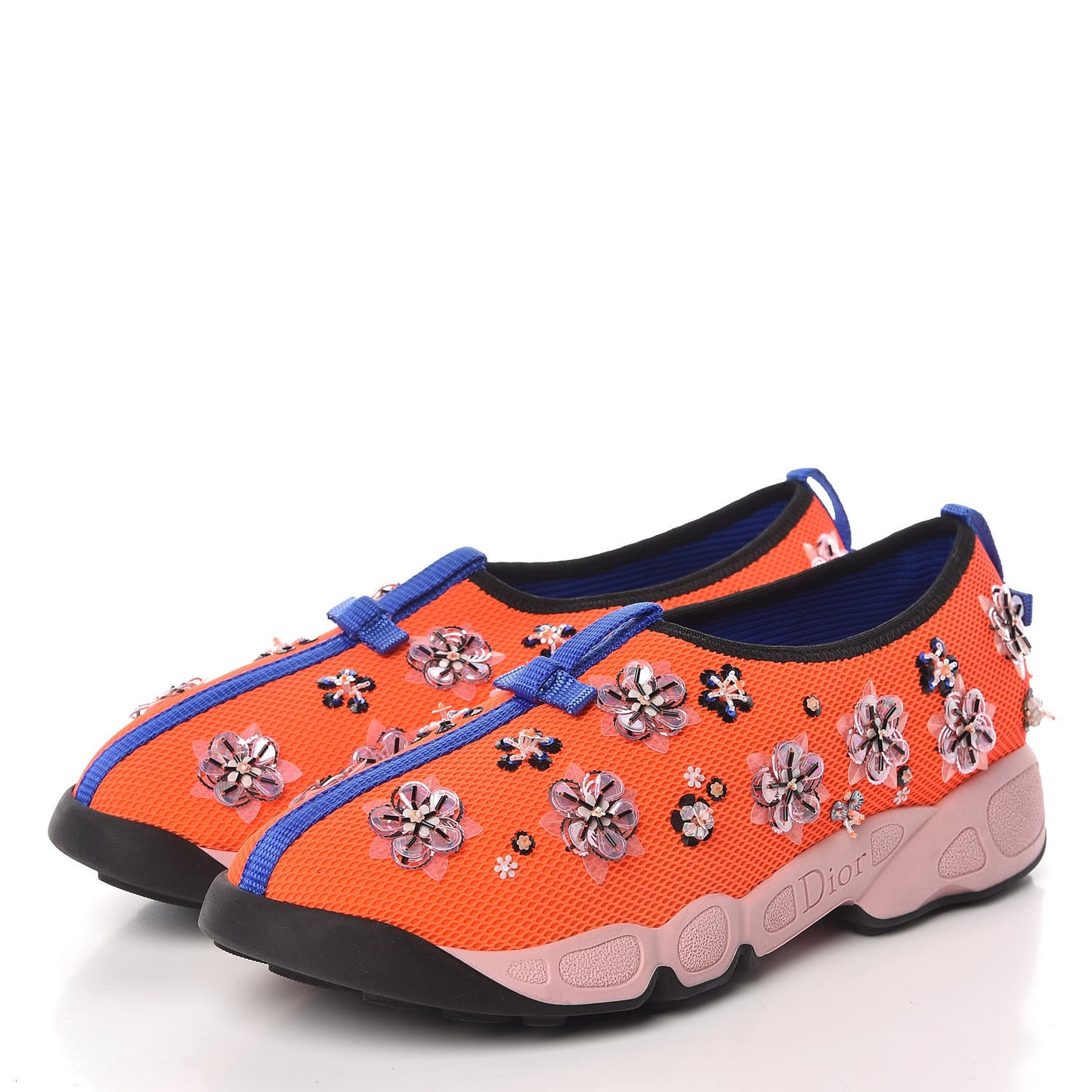 Technical Canvas Embellished Dior Fusion Sneakers 40 Orange Fluo