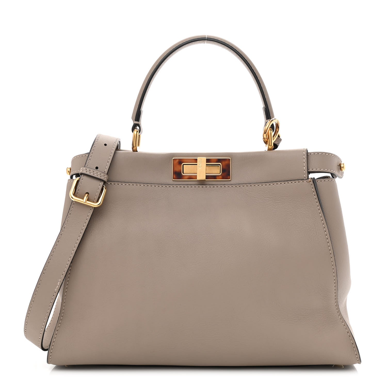 Fendi Vitello Seta Shiny Nappa Plexiglass Medium Peekaboo I SEE U Satchel Tortora 1 of 11