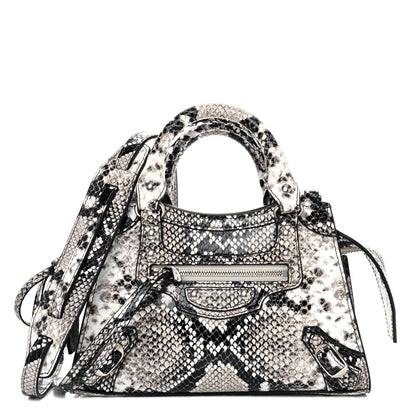 Balenciaga Grained Calfskin Snake Effect Neo Classic Silver Hardware Mini City Black White 1 of 8