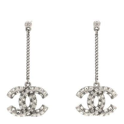 Chanel Baguette Crystal CC Drop Earrings Silver 1 of 5