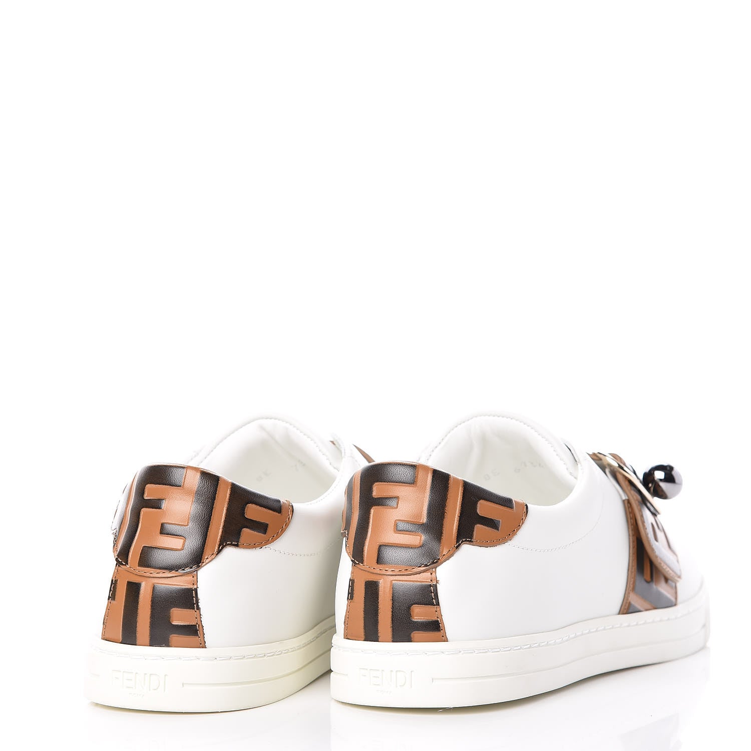Fendi Vitello FF Embossed Pearland Slip On Sneakers 40 White Tobacco Moro 7 of 18
