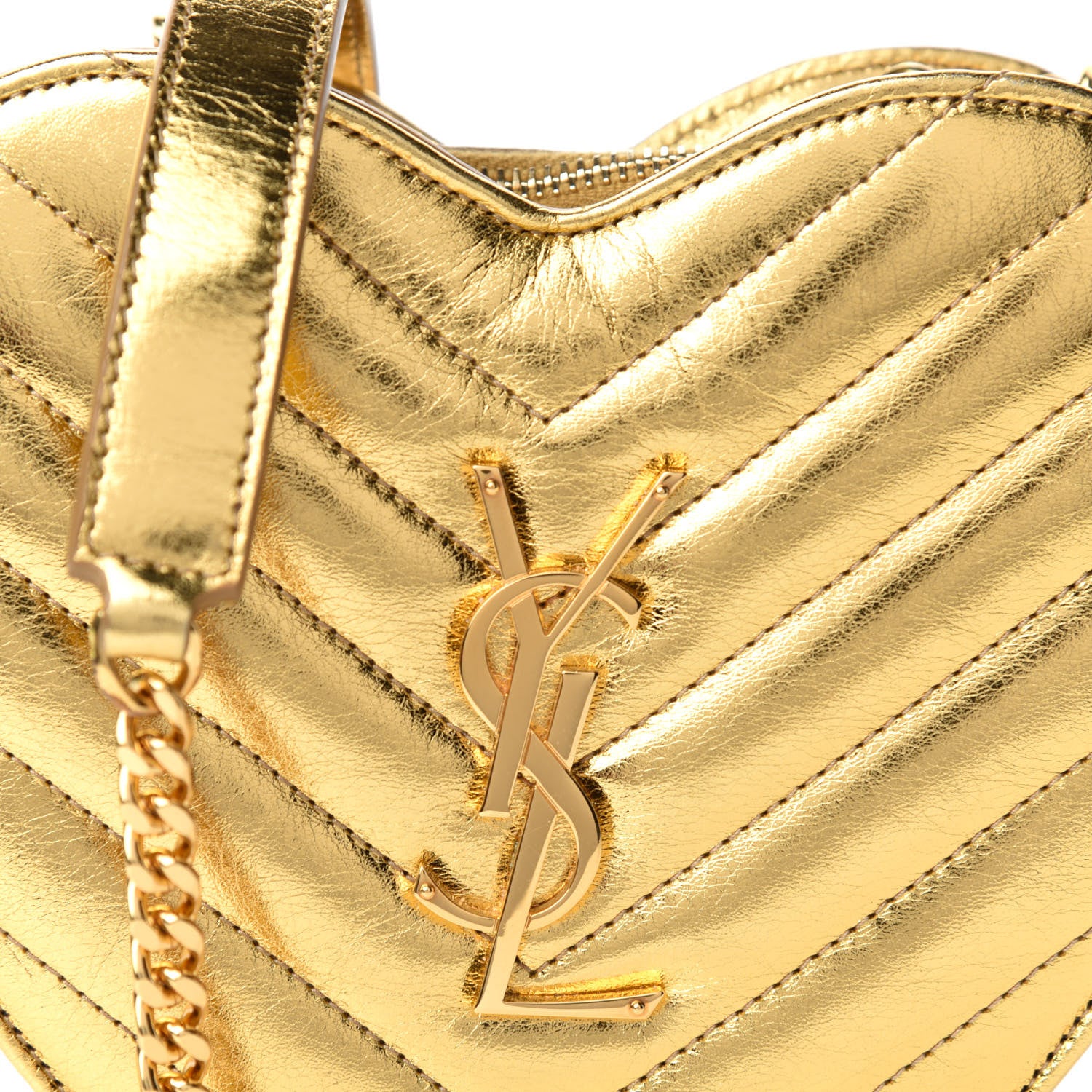 Saint Laurent Metallic Calfskin Matelasse Chevron Monogram Small Love Heart Chain Bag Gold 10 of 10