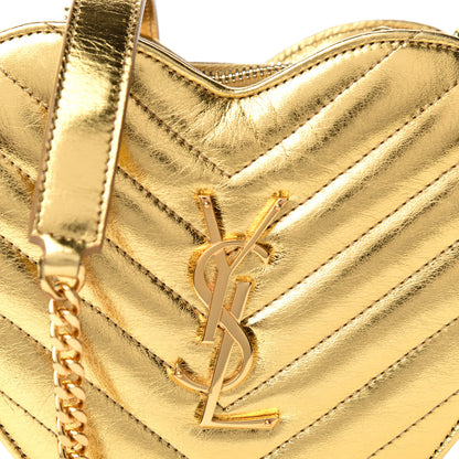 Saint Laurent Metallic Calfskin Matelasse Chevron Monogram Small Love Heart Chain Bag Gold 10 of 10