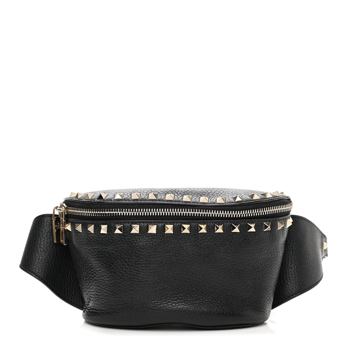 Grainy Calfskin Rockstud Belt Bag Black