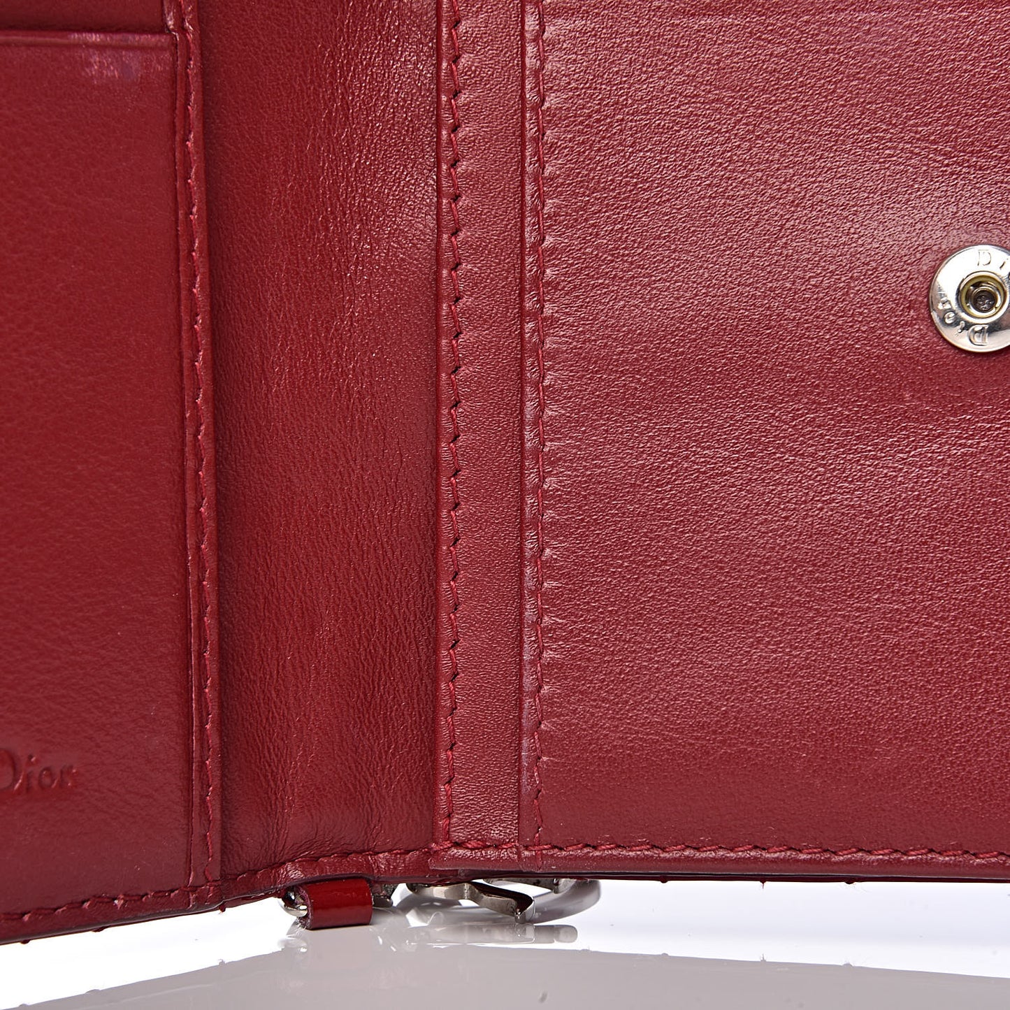 Patent Cannage Small Lady Dior Flap Card Holder Scarlet