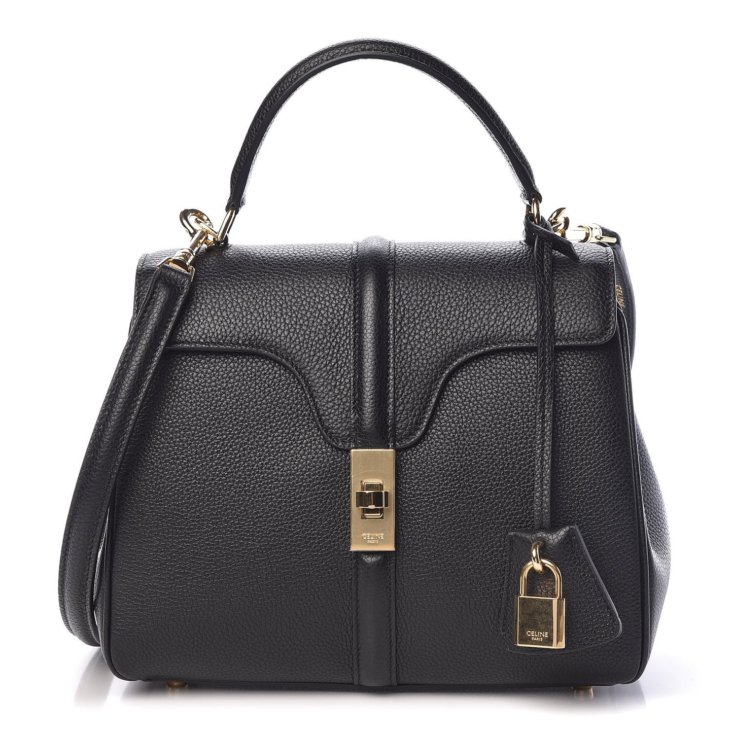 Grained Calfskin Small 16 Top Handle Bag Black