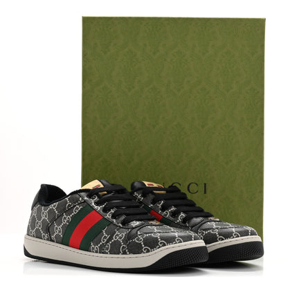 Gucci GG Supreme Monogram Miro Soft Calfskin Web Mens Screener Sneakers 8.5 Black Grey Sky 12 of 12