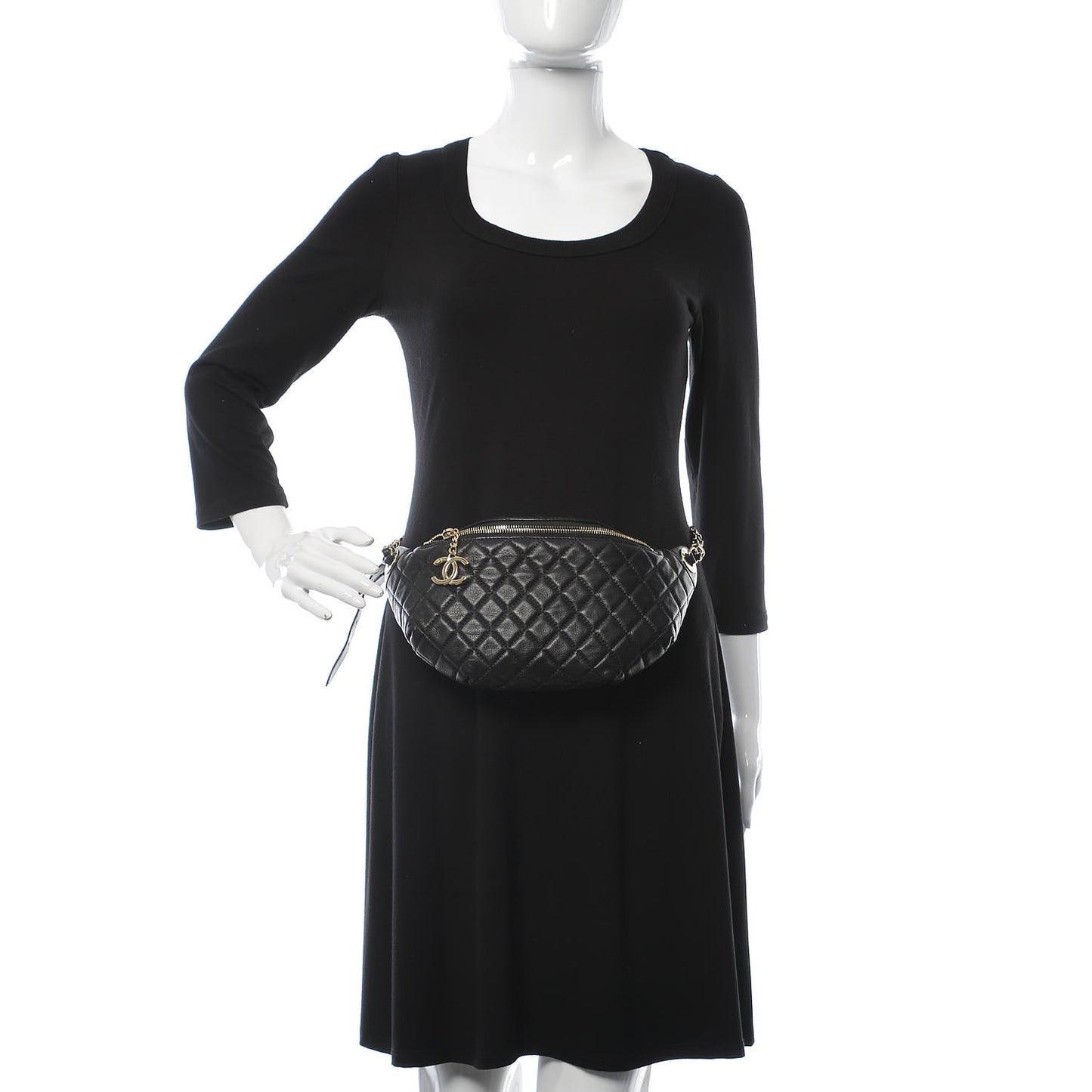 Calfskin Quilted Banane Waist Bag Fanny Pack Black