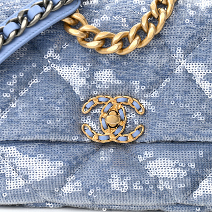 Chanel Sequin Quilted Medium Chanel 19 Flap Light Blue 8 of 11
