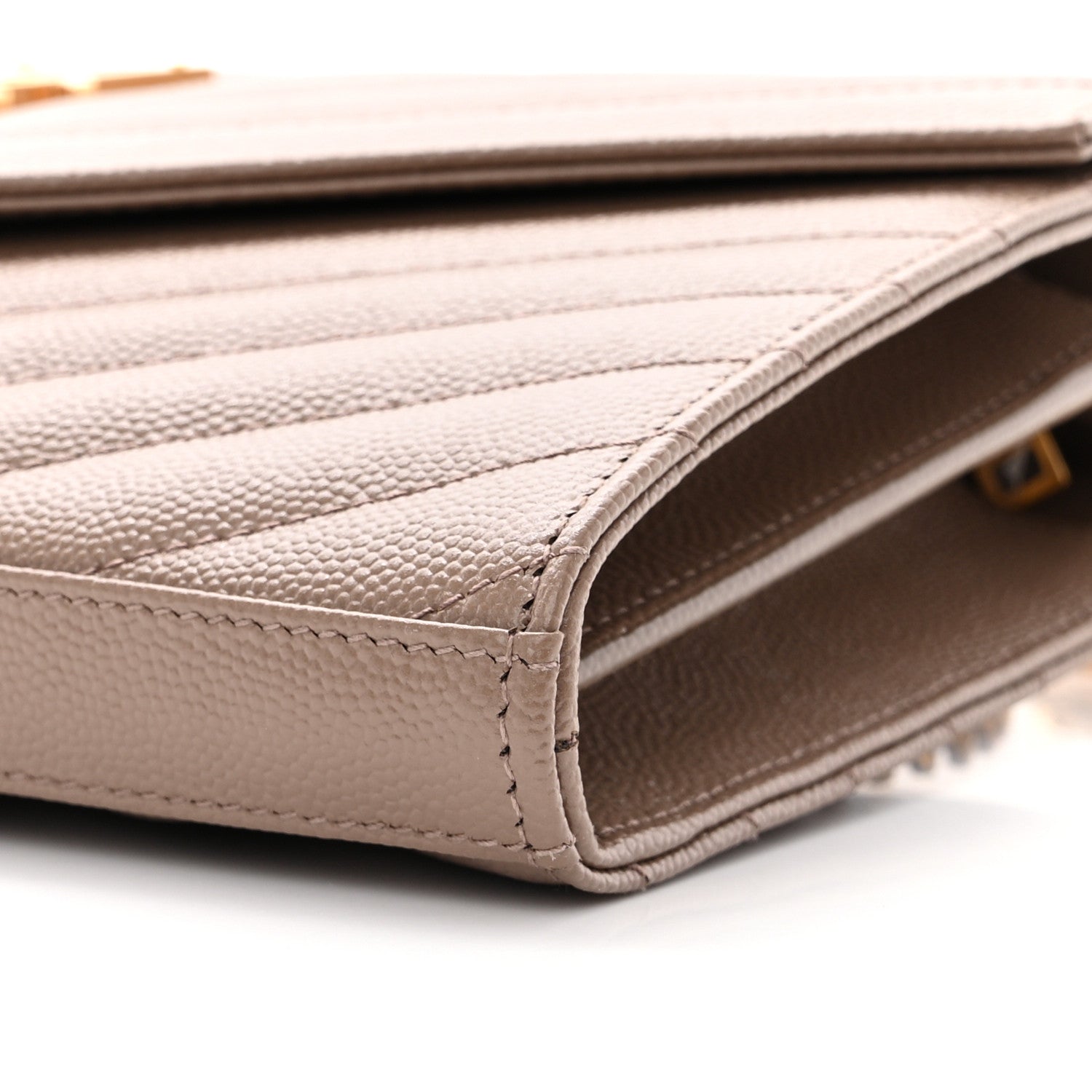 Saint Laurent Grain De Poudre Matelasse Chevron Monogram Chain Wallet Taupe 9 of 14