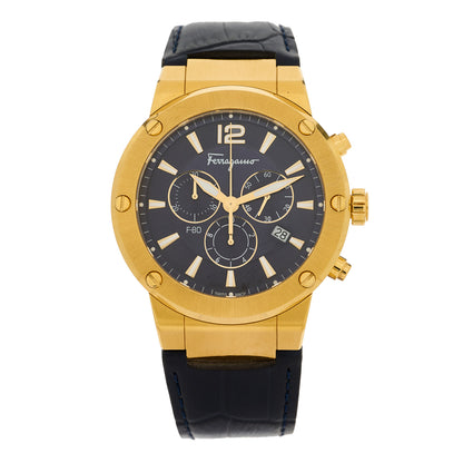 Salvatore Ferragamo Stainless Steel Alligator 44mm Chronograph Quartz Watch Blue F-80 1 of 5