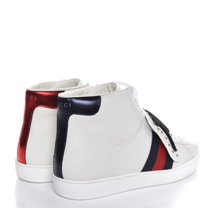 Gucci Calfskin Web Panther Embroidered Mens Ace High Top Sneakers 9.5 White 4 of 10