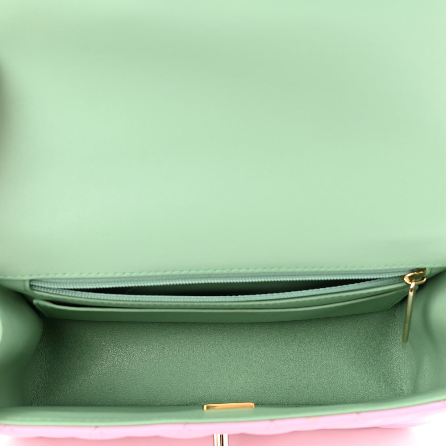 Lambskin Quilted Mini Top Handle Rectangular Flap Lilac Light Green