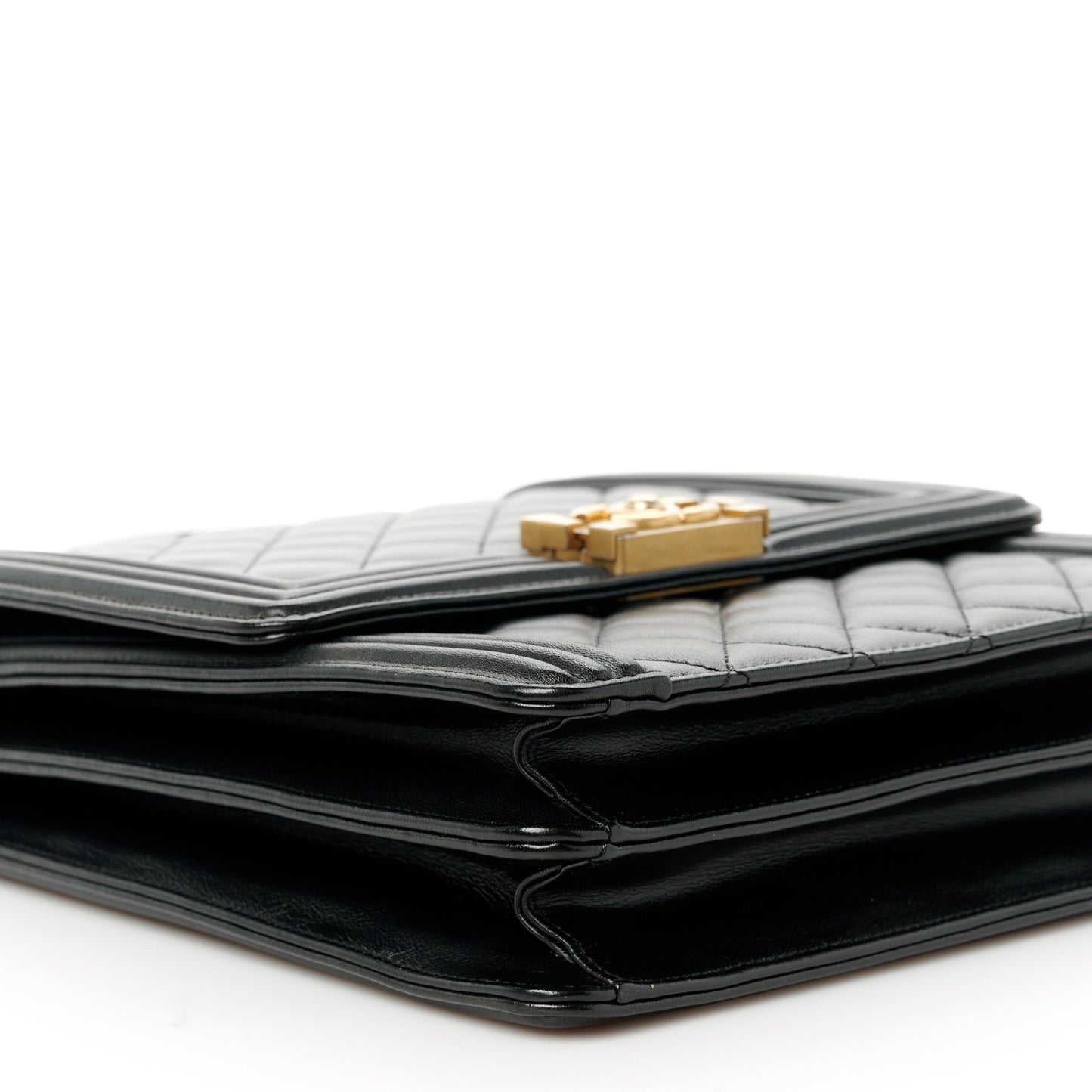 Calfskin Quilted North South Boy Flap Black