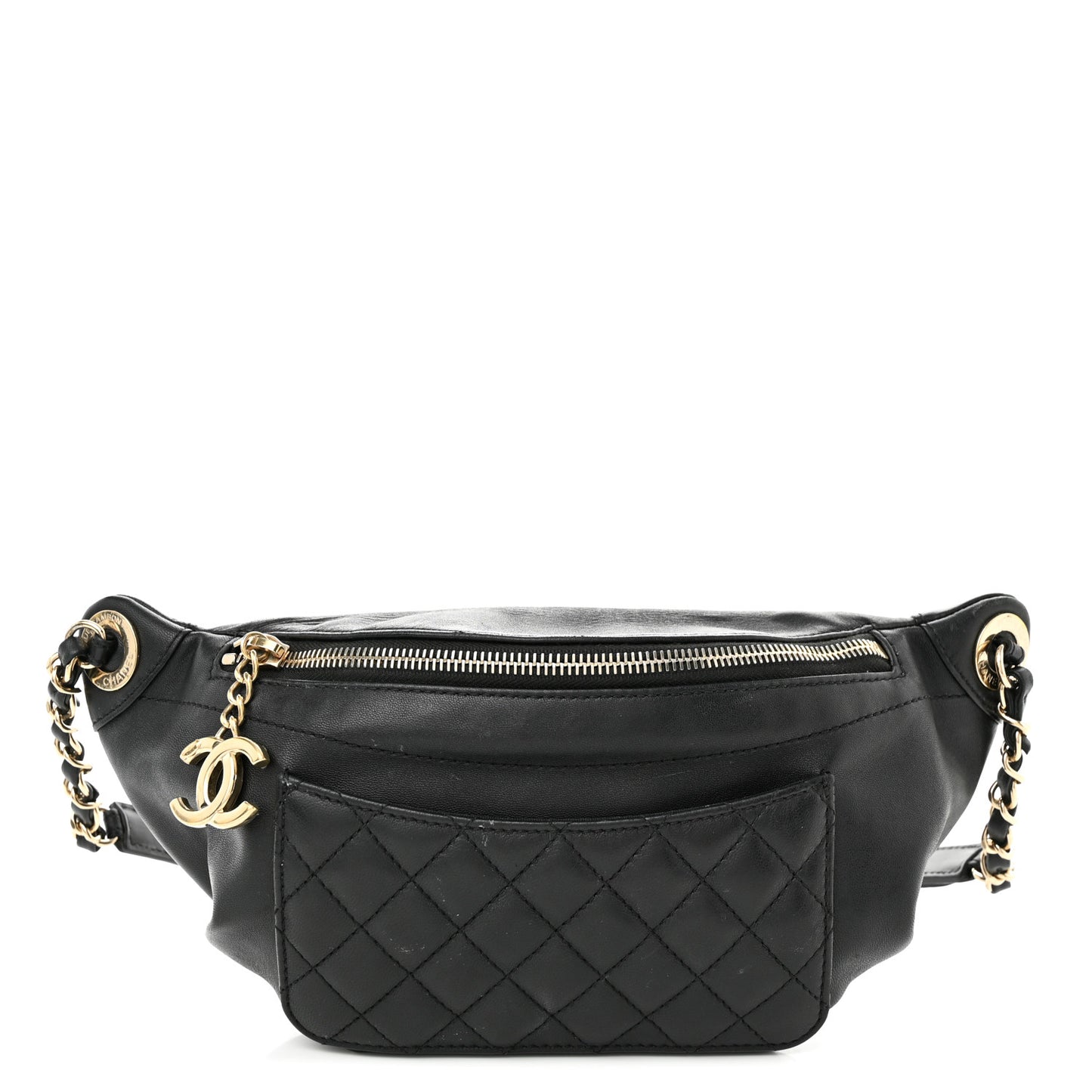 Lambskin Quilted Waist Bag Fanny Pack Black
