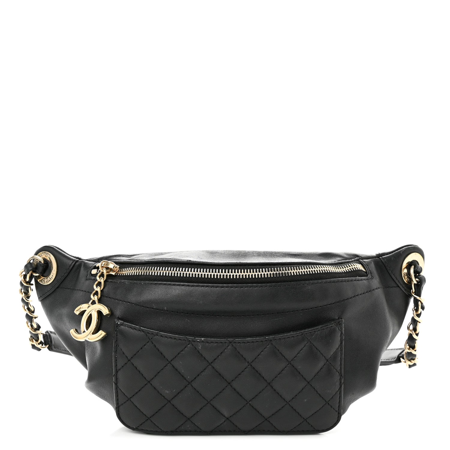 Chanel Lambskin Quilted Waist Bag Fanny Pack Black 1 of 12