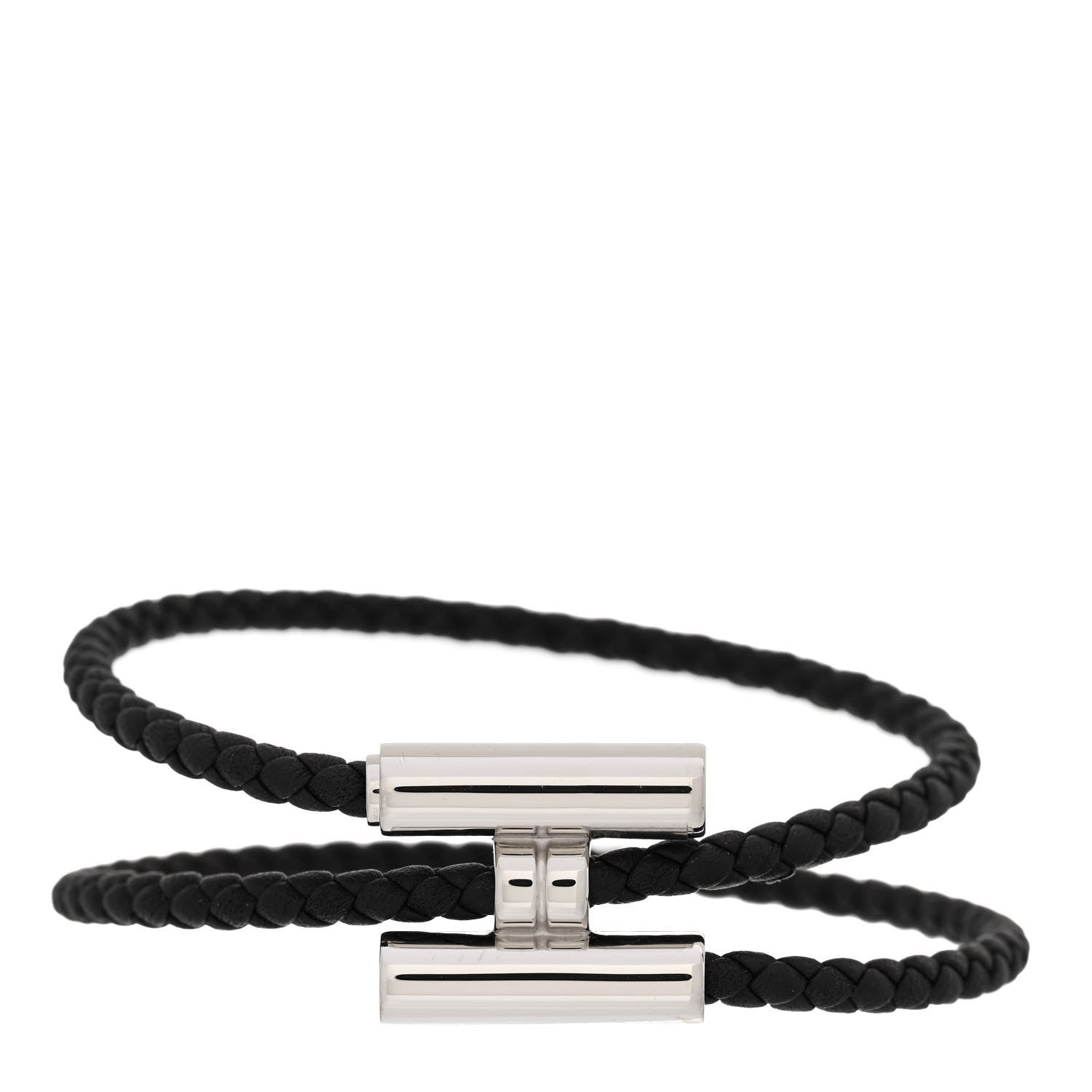 Hermes Swift Double Wrap Cord Tournis Tresse Bracelet T3 Black 1 of 6