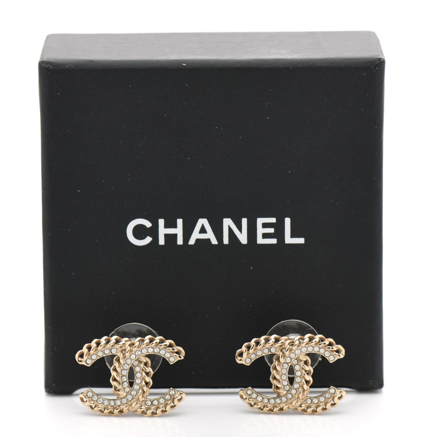 Chanel Crystal Chain CC Earrings Gold 5 of 5