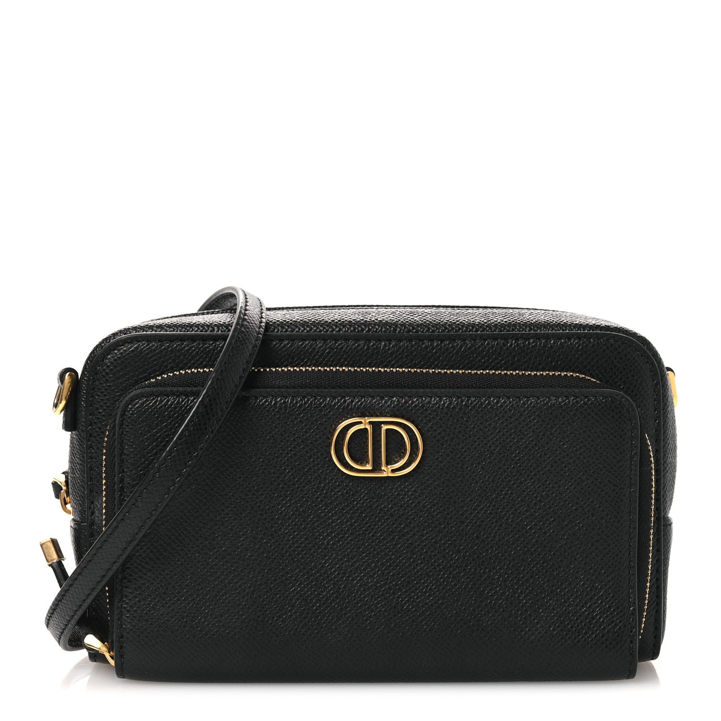Grained Calfskin Caro Double Pouch Black