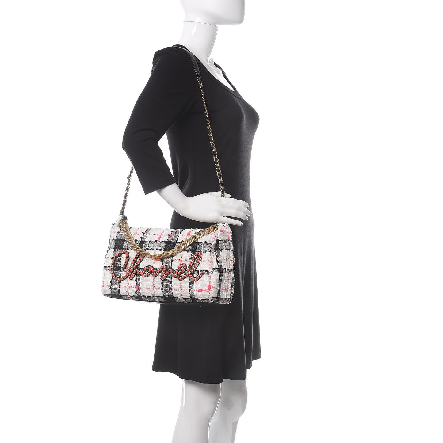 Tweed Calfskin Signe Hobo Coral White Black