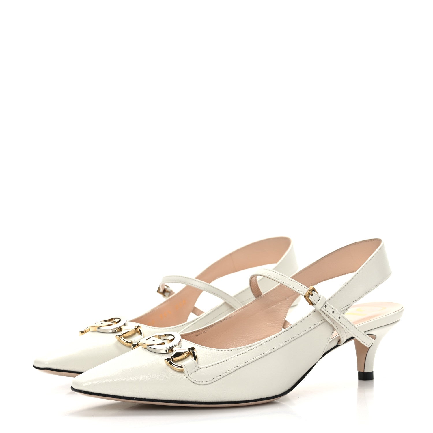 Gucci Malaga Kid Zumi Low Heel Slingback Pumps 35.5 White 3 of 7