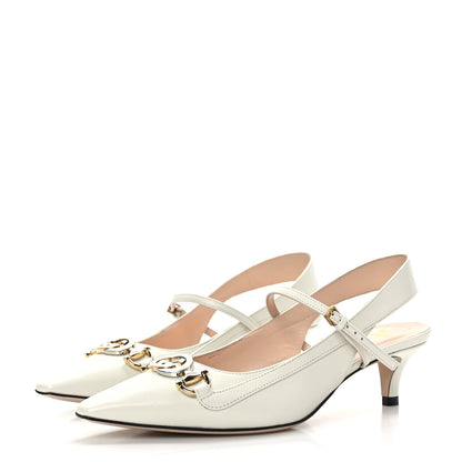 Gucci Malaga Kid Zumi Low Heel Slingback Pumps 35.5 White 3 of 7
