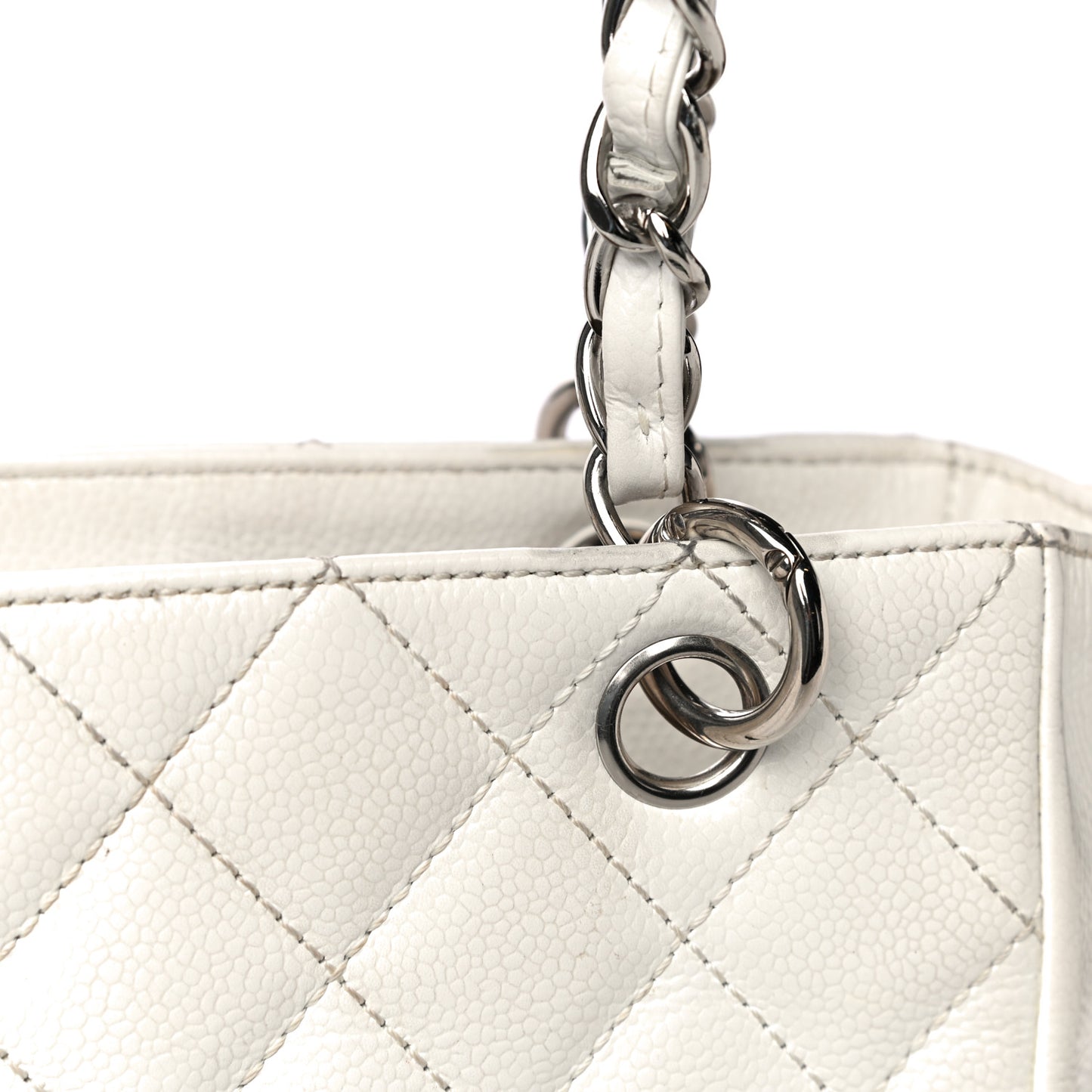 Caviar Quilted Petit Shopping Tote PST White