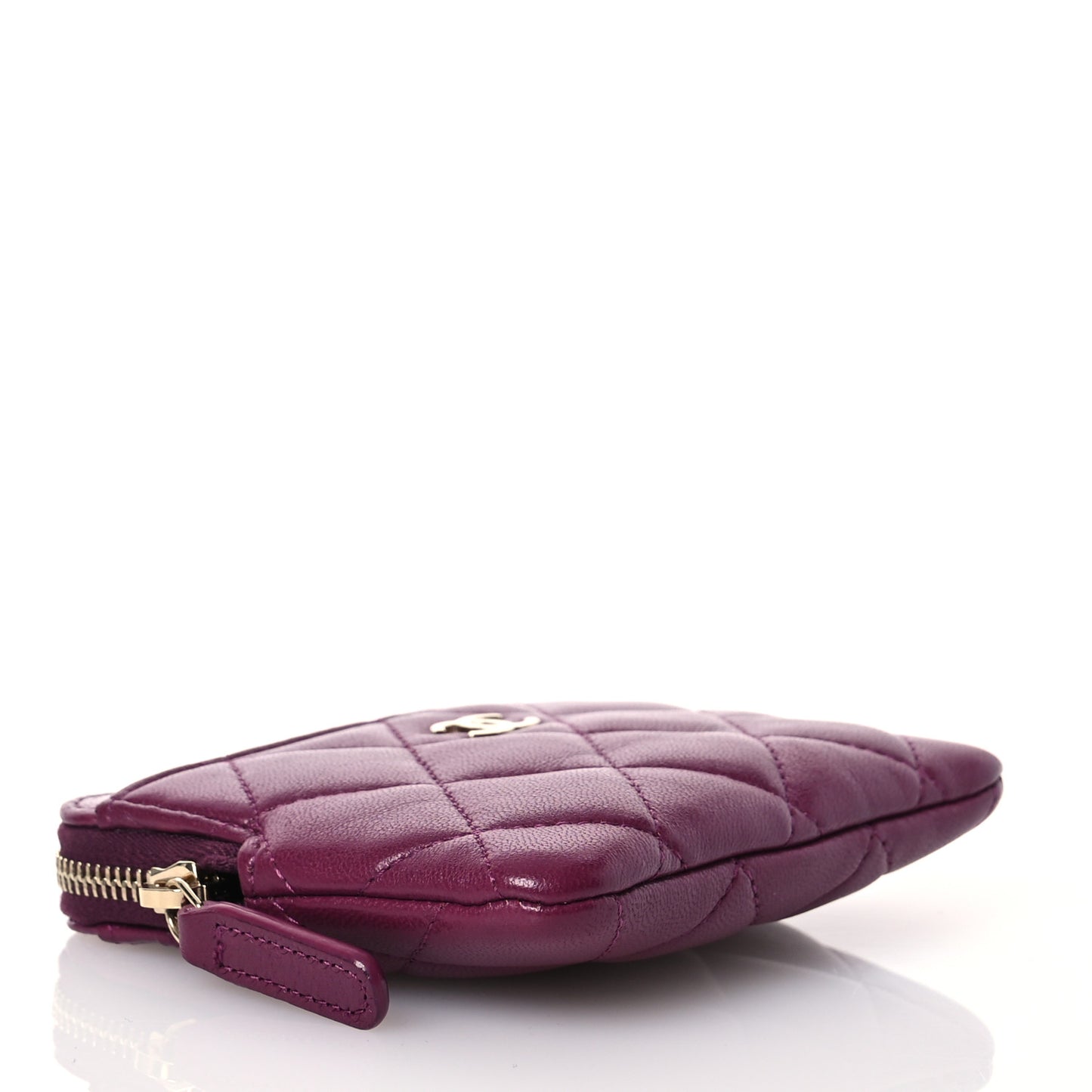 Lambskin Quilted Zip Card Holder Wallet Dark Purple