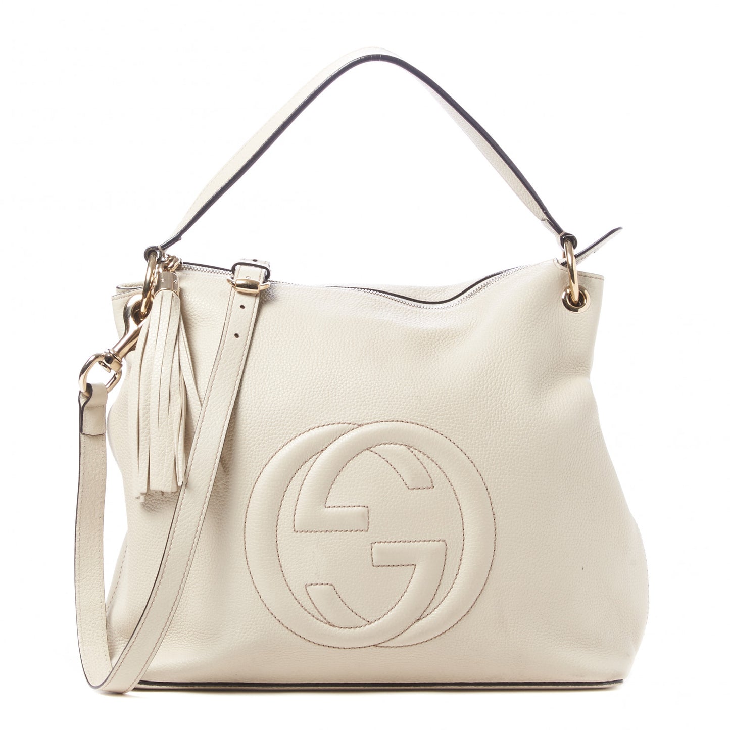 Pebbled Calfskin Large Soho Hobo Off White
