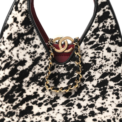 Chanel Pony Hair Printed Chic Lady Small Shopping Tote White Black 8 of 10