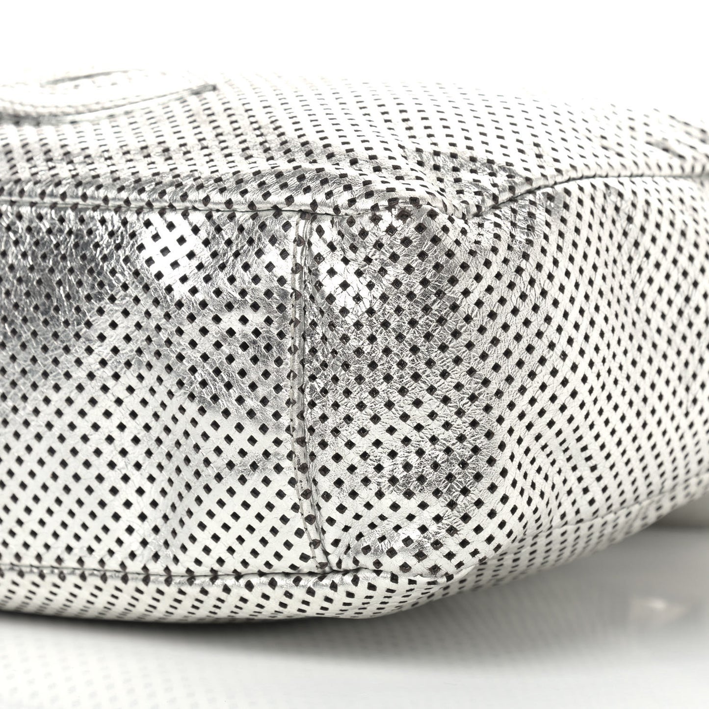 Metallic Glazed Calfskin Perforated Medium Rodeo Drive Tote Silver