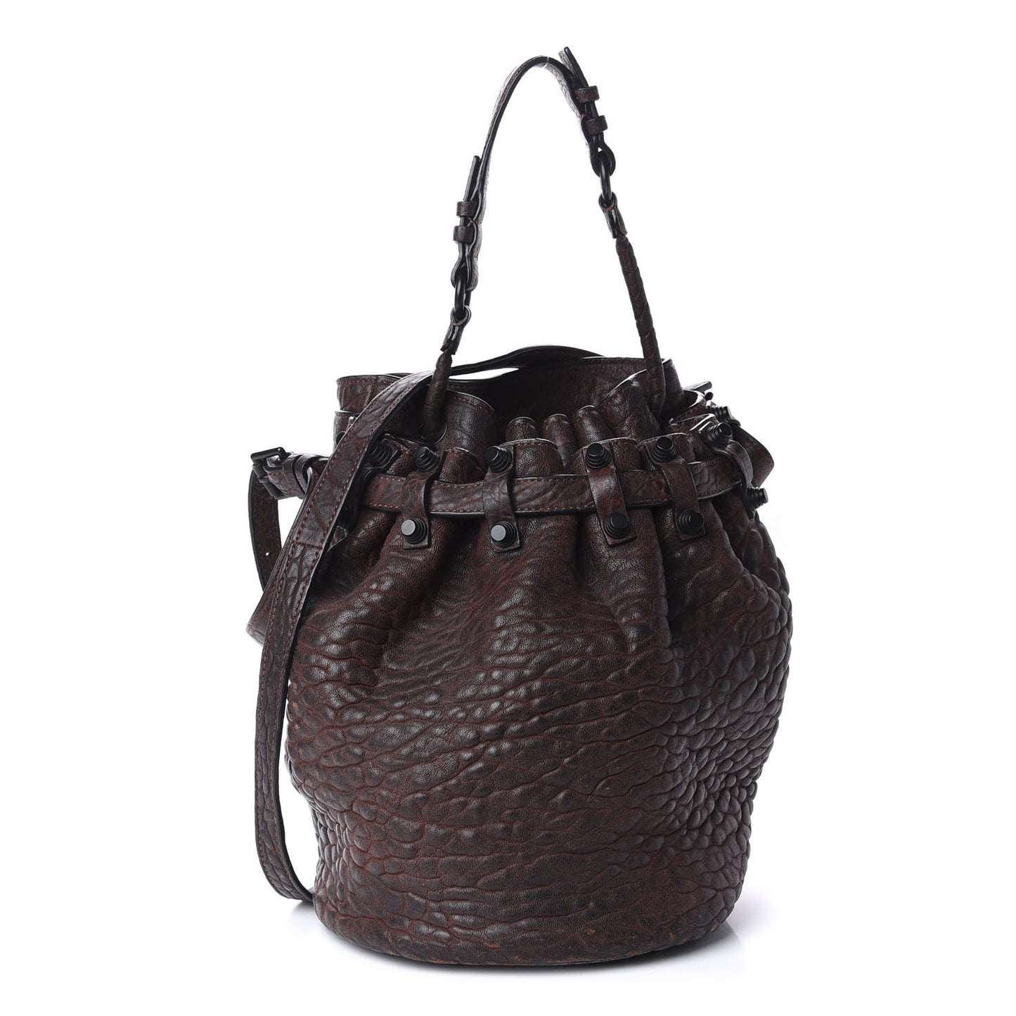 Pebbled Lambskin Diego Bucket Bag Beet Black Hardware