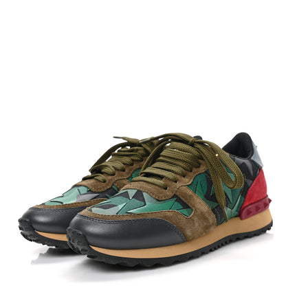 Valentino Garavani Nappa Suede Camouflage Womens Rockrunner Sneakers 35 Green Red Multicolor 3 of 8