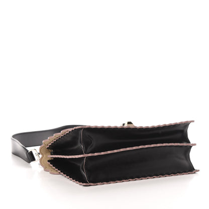 Fendi Vitello Liberty Pearl Bi-Color Flowers and Bow Scalloped Studded Kan I Shoulder Bag Black Soap 5 of 12