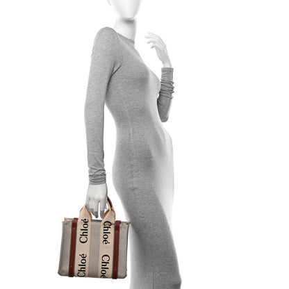 Chloe Cotton Calfskin Small Woody Ribbon Tote White Brown 2 of 10
