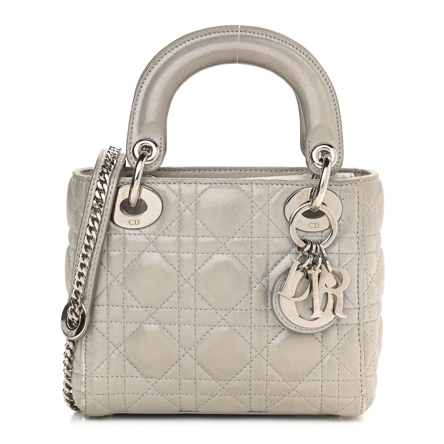 Christian Dior Metallic Lambskin Cannage Mini Lady Dior Grey 1 of 10