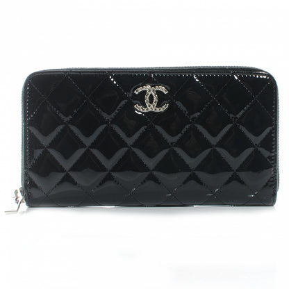 Chanel Patent Quilted Large Zip Around Wallet Black 1 of 9