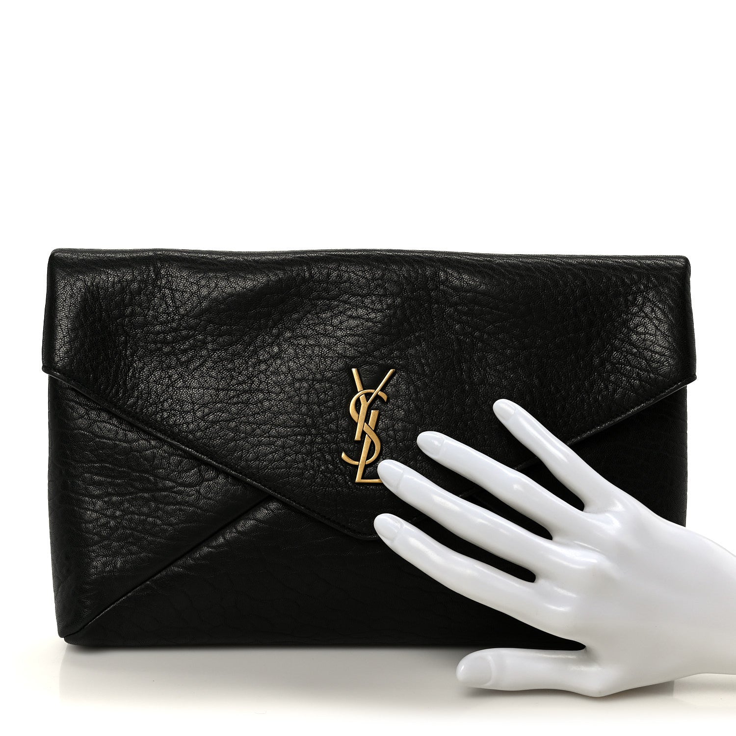 Saint Laurent Grained Lambskin Cassandre Envelope Pouch Black