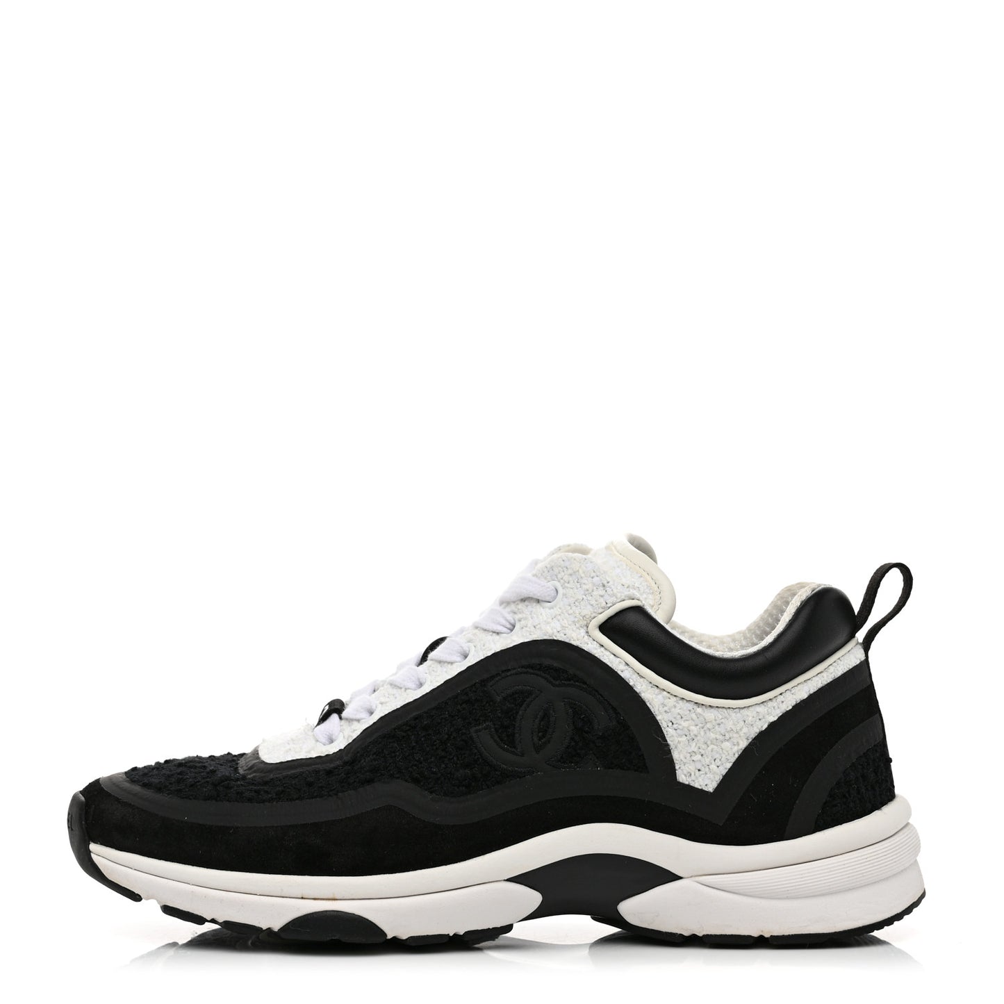 Tweed Suede Calfskin CC Sneakers 37 Black White