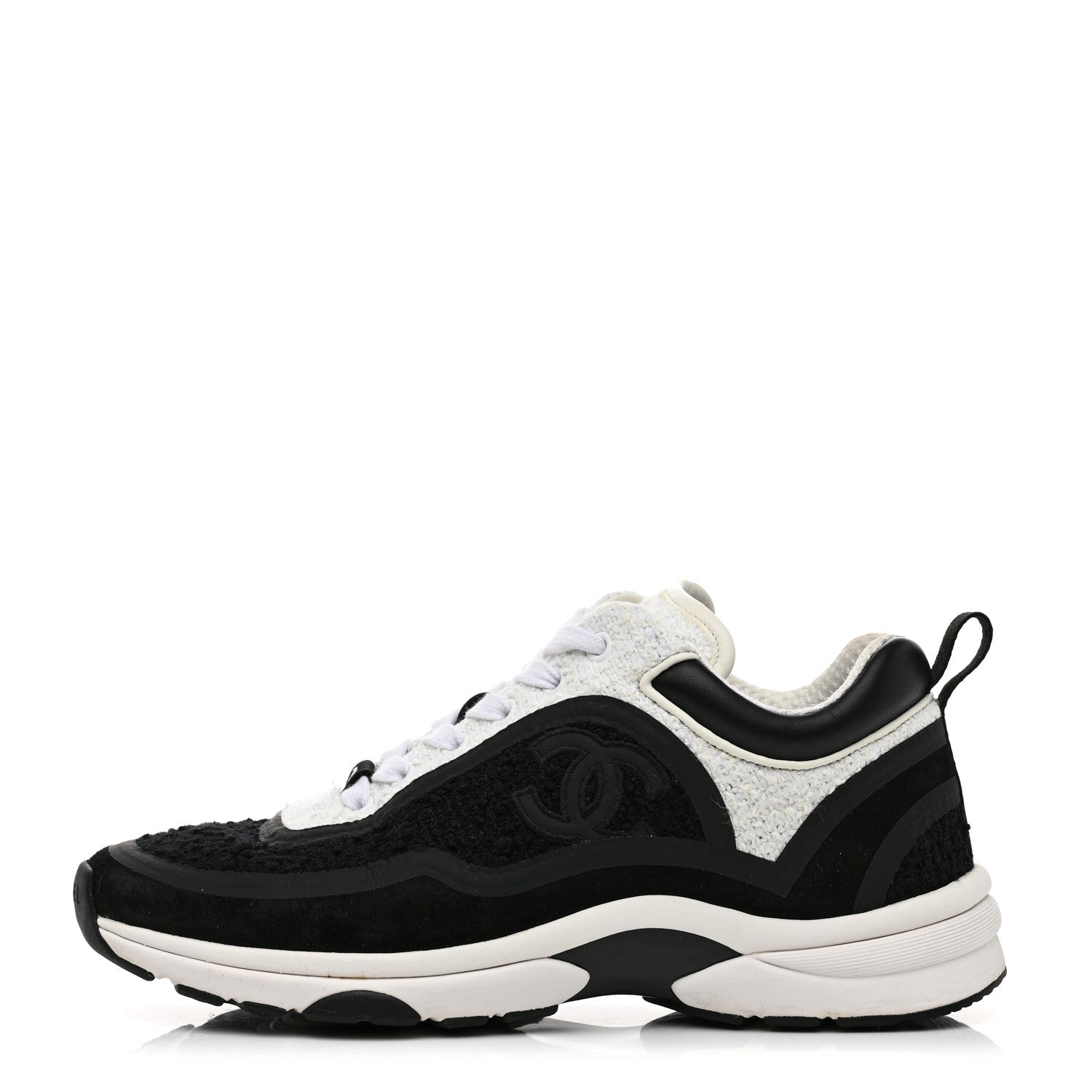 Chanel Tweed Suede Calfskin CC Sneakers 37 Black White 1 of 9