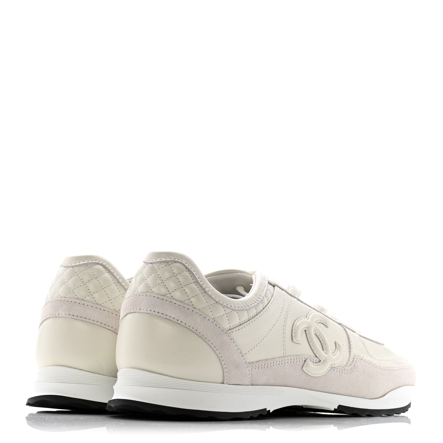 Suede Calfskin Quilted CC Sneakers 38.5 White Black