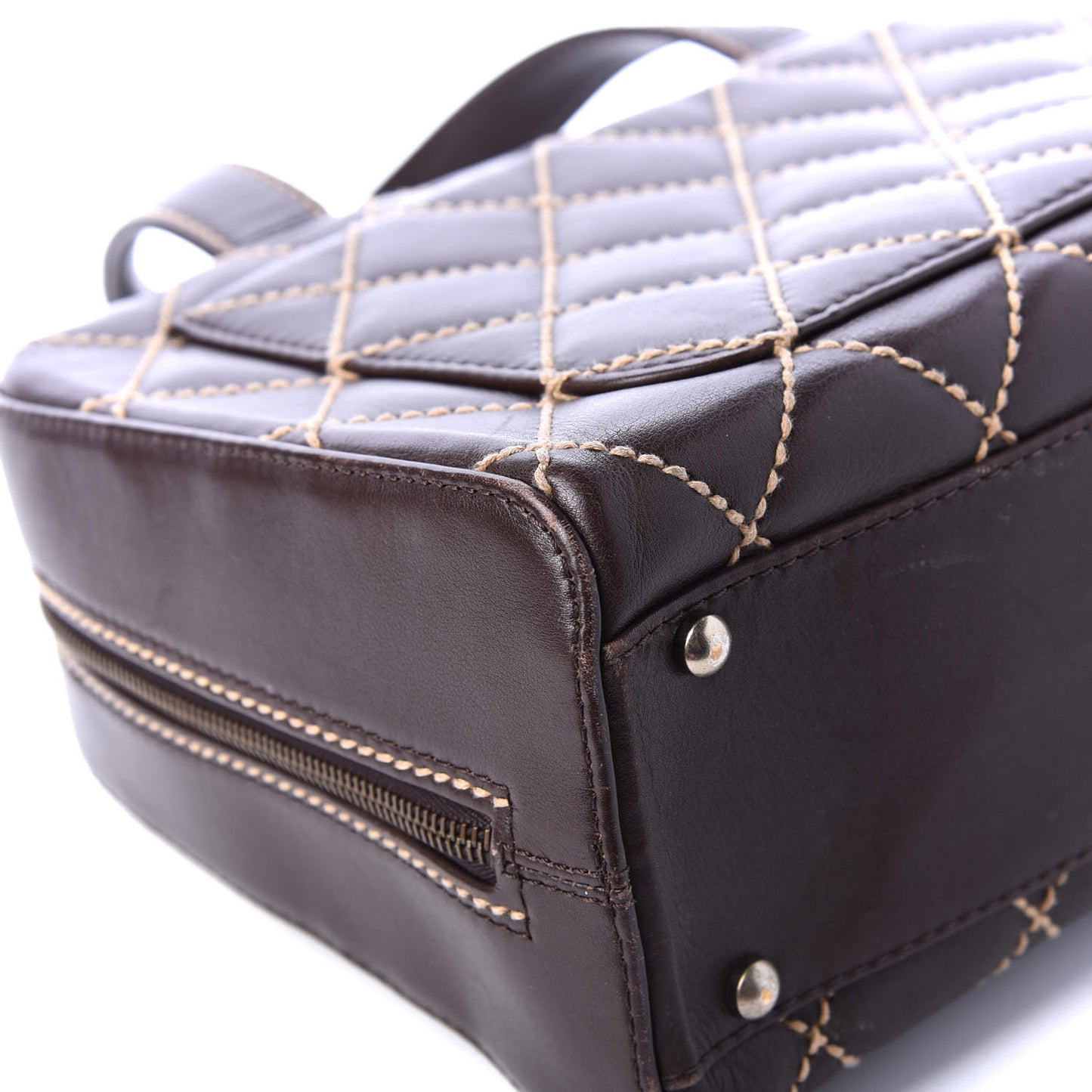 Calfskin Wild Stitch Top Handle Bag Brown