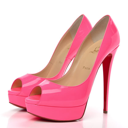 Christian Louboutin Patent Lady Peep 150 Pumps 40 Shocking Pink 3 of 8