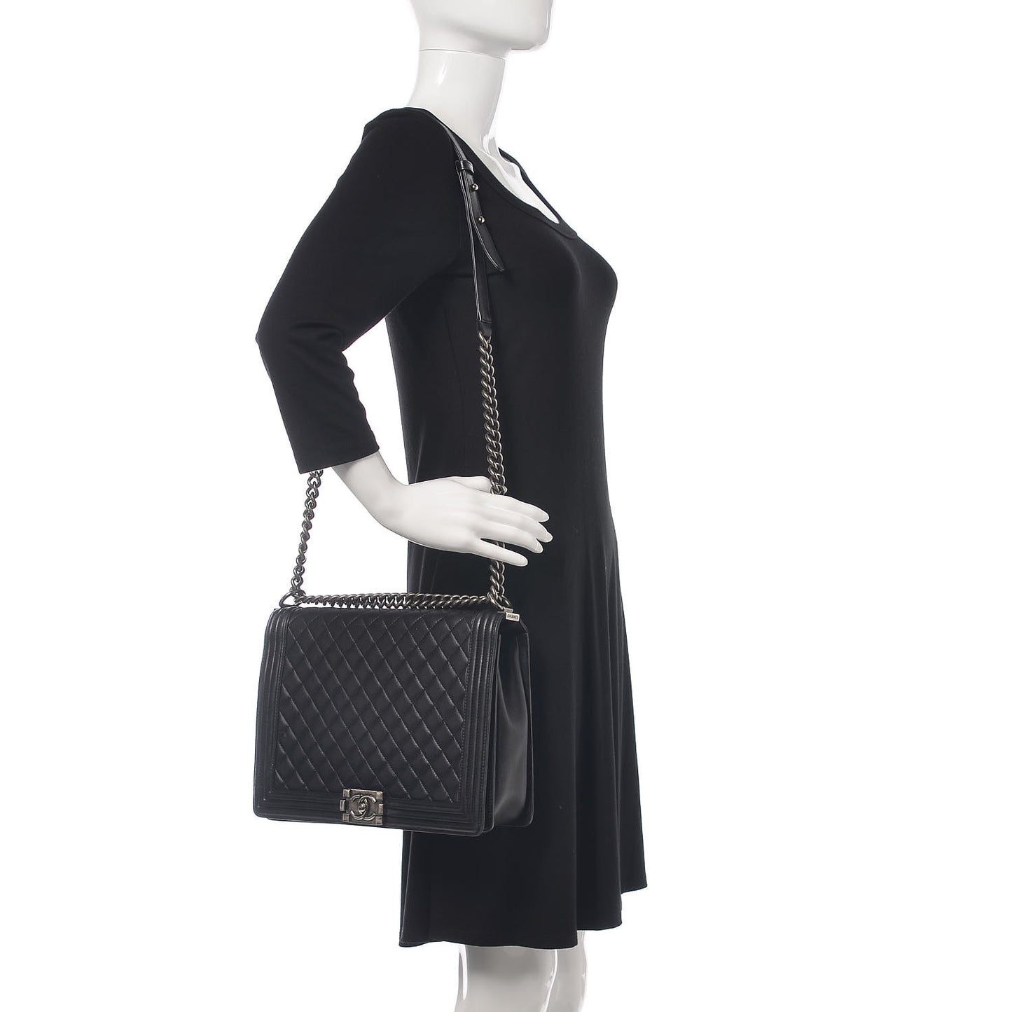 Lambskin Quilted Large Boy Flap Black