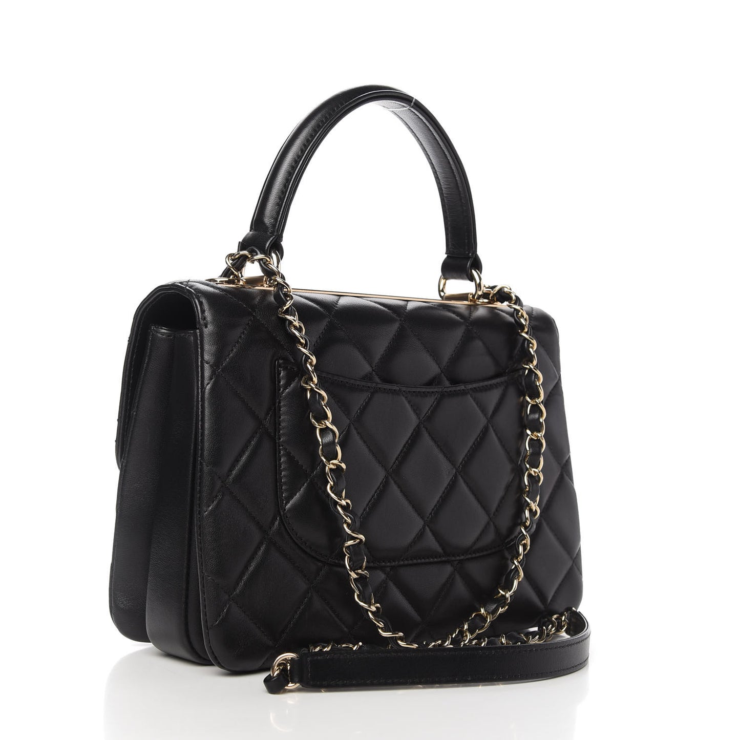 Lambskin Quilted Small Trendy CC Dual Handle Flap Bag Black